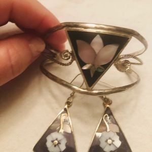 Bracelet and Earrings Set.  Abalone Purple.